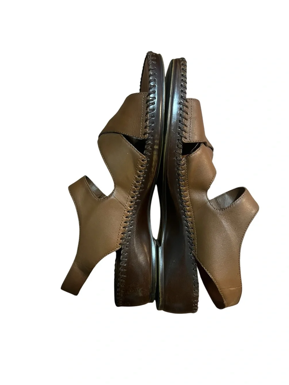 Naturalizer Brown Leather Wedge Sandals Women's Size 8.5 Comfort Stitching